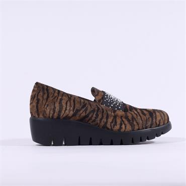 Wonders Sparkle Stud Band Wedge Shoe - Brown Zebra